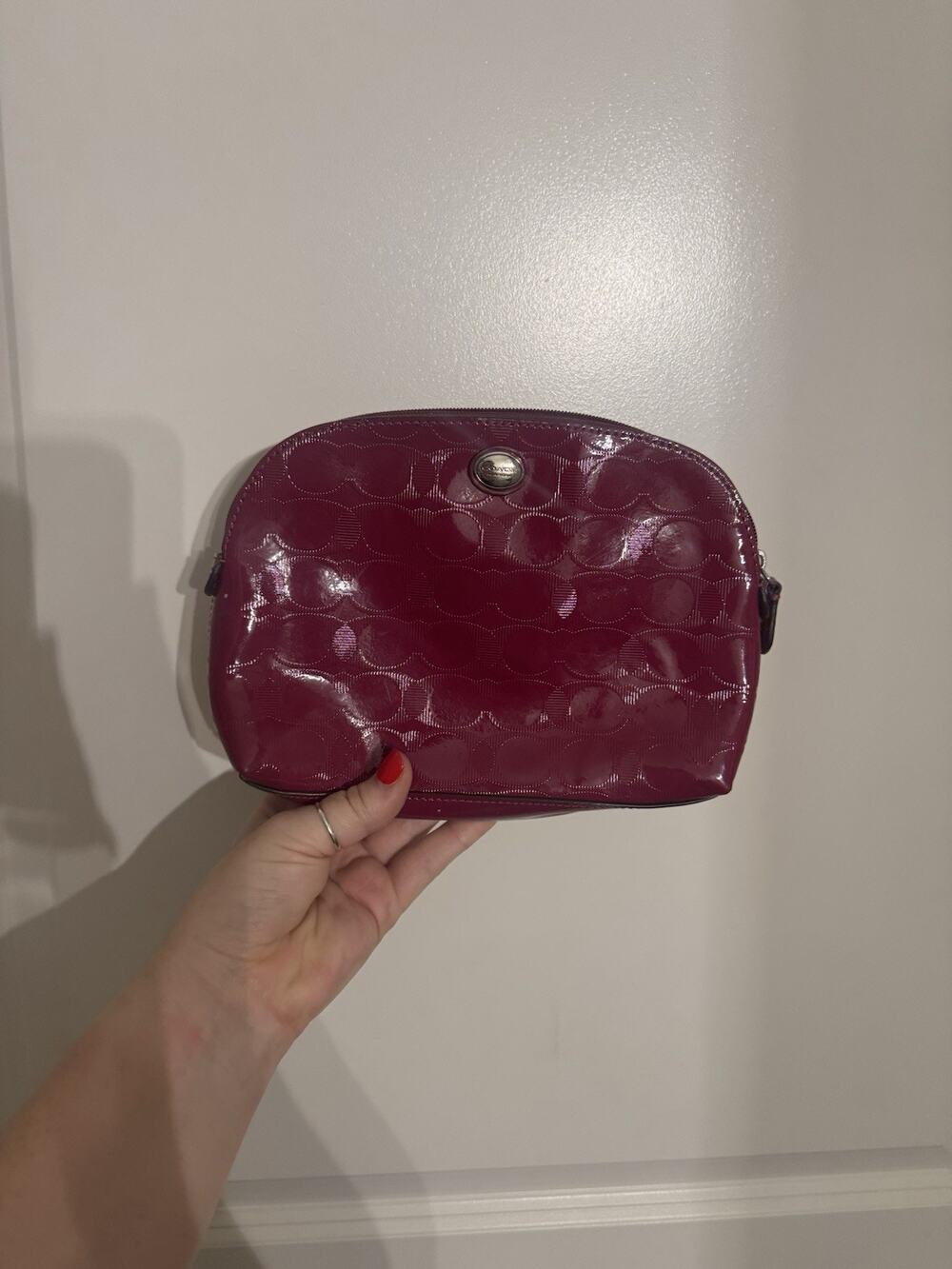 Coach Raspberry Embossed Patent Leather Cosmetic Bag Makeup Bag